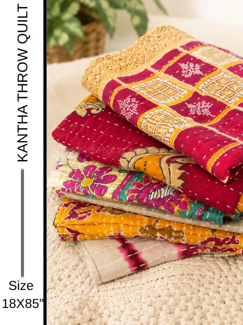 ✨ Handmade Kantha Throw / Quilt | Made in India | Reversible Cotton | 85x18 ✨